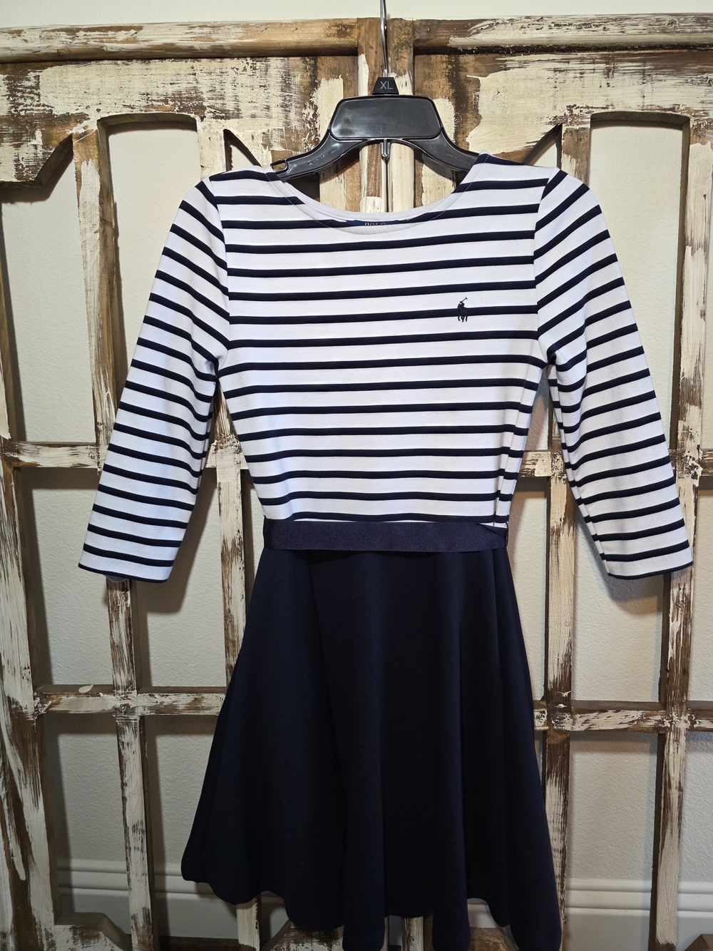 Polo Ralph Lauren Girls XL 16 Navy White Striped Fit & Flare Dress